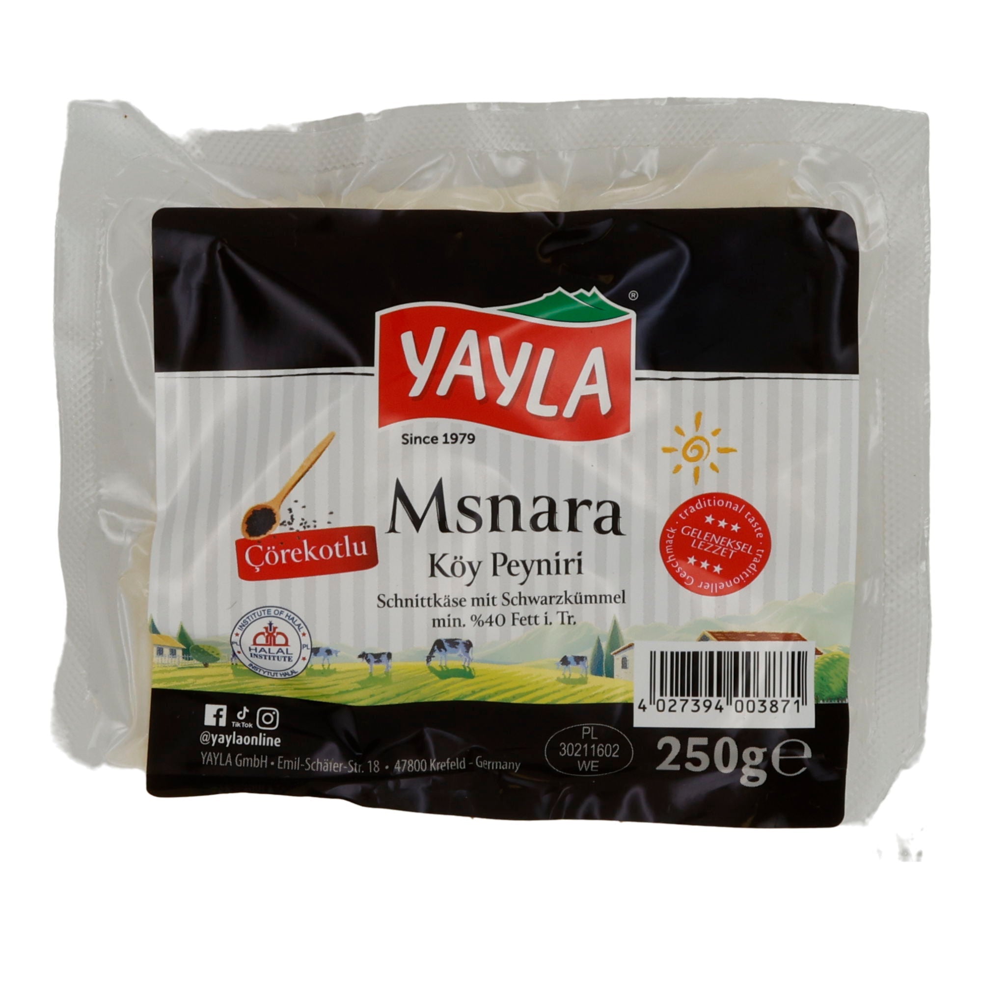 Käse Yayla | Msnara Köy Peyniri | Türkischer Dorfkäse, Schwarzkümmel, Halal | 250 g YAYLA